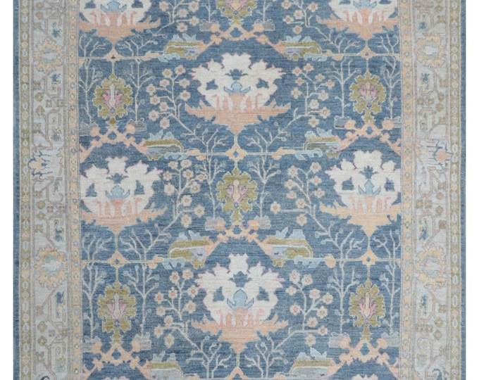 8.2 X 10.0 ft Blue and Gray Floral Handmade ,Oshak Wool