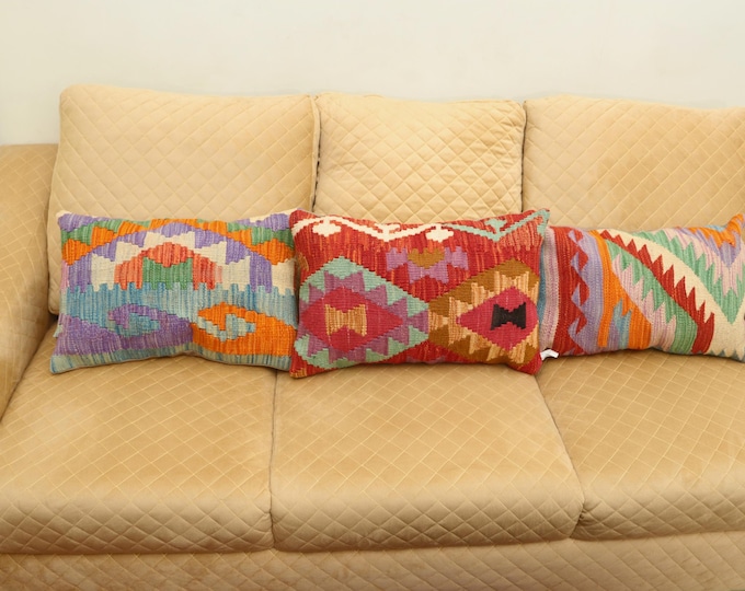 1 X 2 ft Handmade Kilim Cushion Cover,Geometrical Multi Kilim Pillow, Home Decor