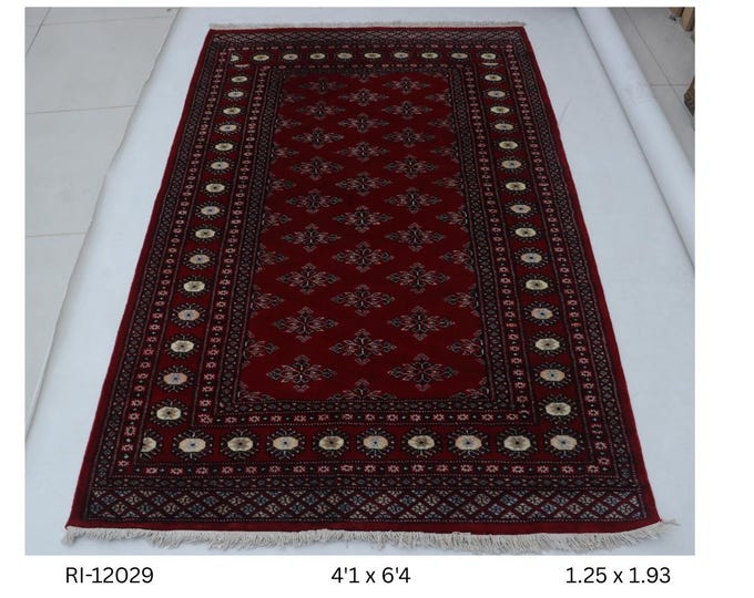 Hand-knotted Super Kazak Rug, Floral Red Wool Touch Rug (4.1 x 6.4 ft)