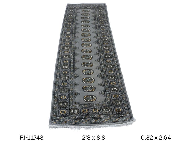 Hand-knotted Gray Mori Bokhara Cotton and Wool Rug, 2.7 x 7.10 ft