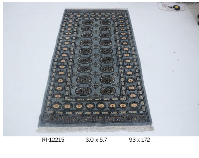 Hand-knotted Mohri Bokhara Rug, Gray Cotton and Wool, 3.0 x 5.7 ft