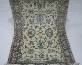 3x4 Beige Brown Afghan Chobi Rug, Hand-Knotted Wool, Floral Veg Dye