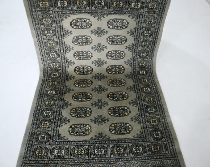 3x5 Gray Wool Area Rug, Hand-Knotted Mori Bokhara Rug