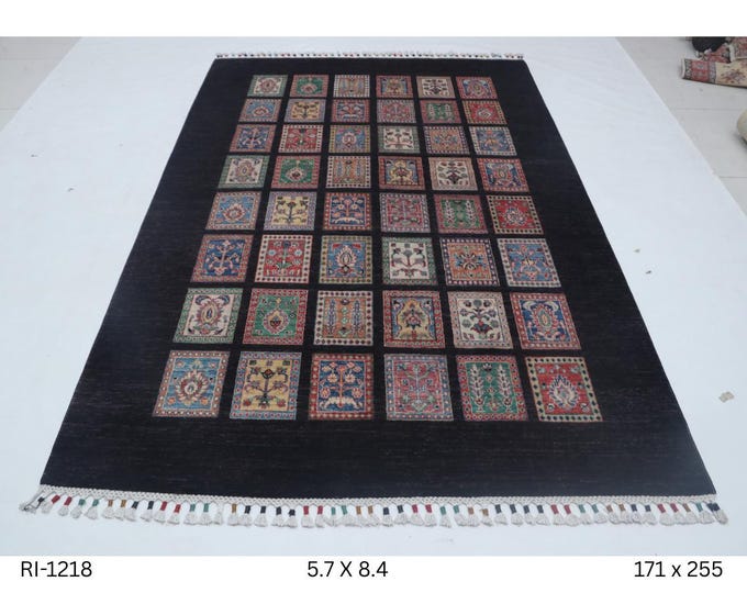 6 X 8 Brown Floral Handmade, Chobi Cotton and Wool