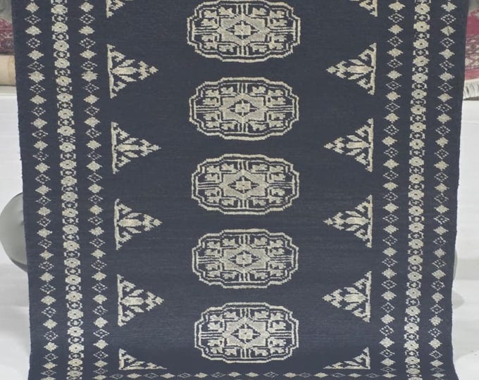 2 X 3 ft Black Geometrical Handmade, Mori Bokhara Cotton and Wool