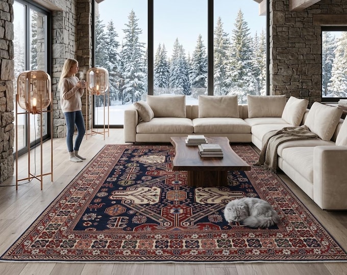 8.0 X 11.1 ft Black and Beige Geomatrical Handmade , Super Kazak Cotton and Wool