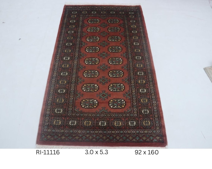 Hand-knotted Mohri Bokhara Cotton and Wool Rug, Geomatrical in Copper base and Copper border, 3.0 x 5.3 ft