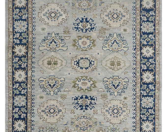 5.1 X 6.5 ft Blue and Beige Floral Handmade ,Oshak Wool