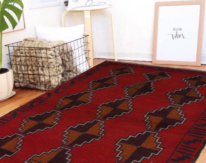 Hand-knotted Baluchi in Brown and Orange 2.95 x 4.59 ft