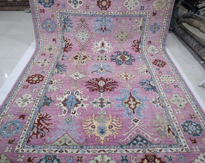 Hand Knotted Oushak Wool Rug – 9.6x13.8 ft, Light Violet
