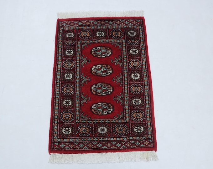 2.0 X 2.11 ft Gray Geomatrical Handmade, Mori Bokhara Cotton and Wool