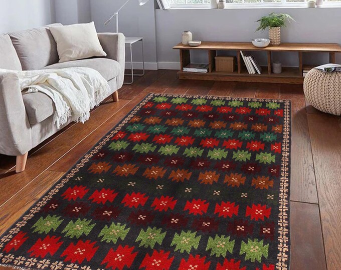 Hand-knotted Baluchi Blue and Rainbow, 3.93 x 6.56 ft