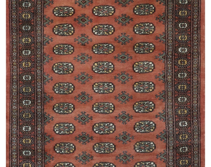 4 X 6 ft Copper Geometrical Handmade , Mori Bokhara Cotton and Wool