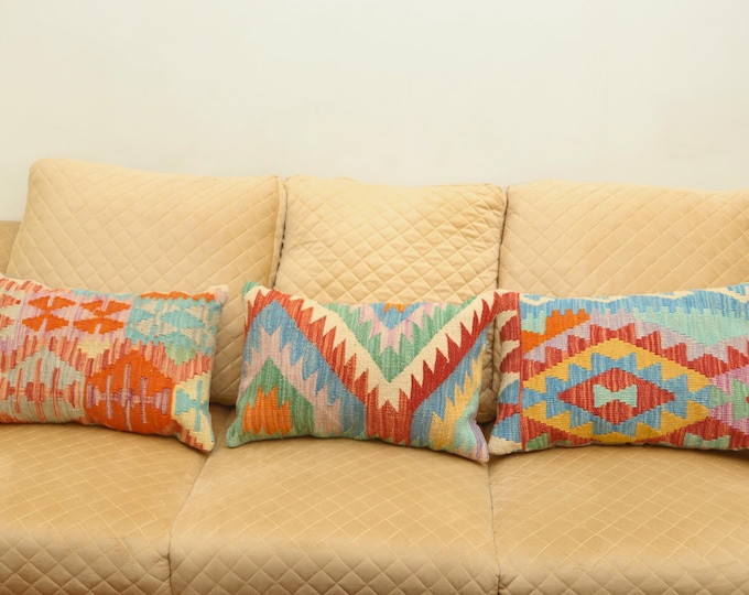 1 X 2 ft Handmade Kilim Cushion Cover,Geometrical Multi Kilim Pillow, Home Decor