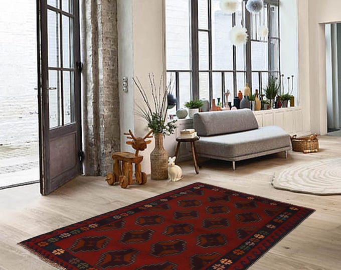 Hand-knotted Baluchi in Red and Brown 2.95 x 4.59 ft