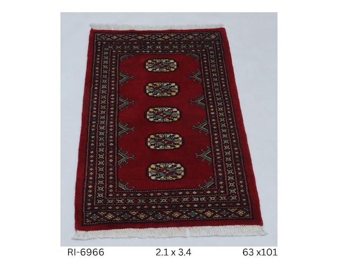 3 X 12 ft Red Geomatrical Handmade Runner, Mori Bokhara Cotton and Wool