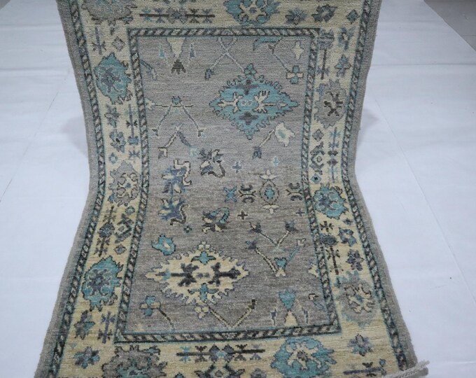 Hand Knotted Gray Oushak Rug – 3x5 Turkish Wool Area Rug