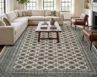 10x14 Beige Wool Mori Bokhara Rug – Handmade Turkmen Rug