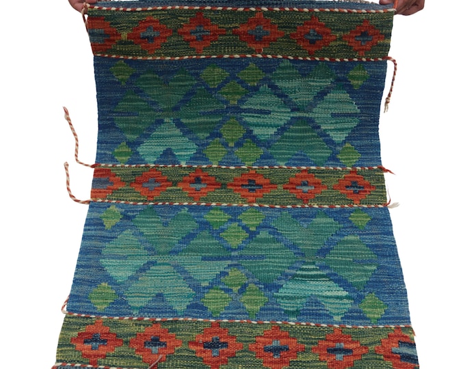 2 X 3 ft Handmade Geometrical Killim Rug, Muilty, Wool