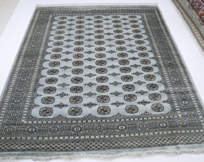 8x10 Hand Knotted Mori Bokhara Wool Rug, Gray Geometric Tribal Rug