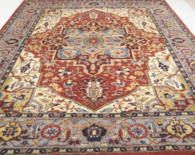 Handmade Heriz Wool Rug 8x10 – Red Gray Afghan Persian Style
