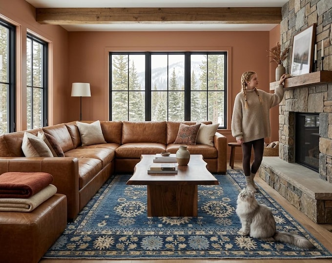 8.3 X 9.7 ft Blue Floral Handmade ,Oshak Wool