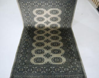 3x5 Hand Knotted Wool Mori Bokhara Rug, Light Gray Tribal Design