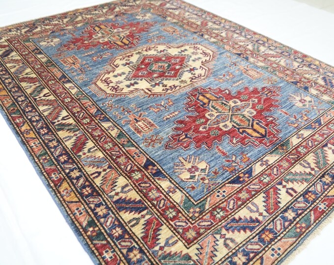 5x7 Blue Kazak Rug – Handwoven Afghan Wool Area Rug