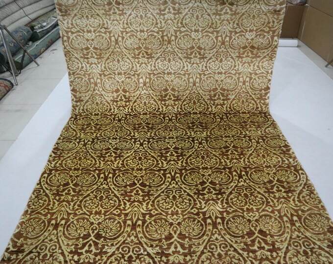 Hand Knotted Wool Area Rug, Light Brown Floral Rug (6x9 Ft)