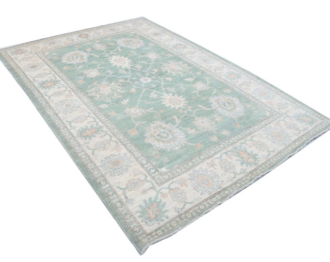 6.4 X 8.11 ft Green Floral Handmade ,Oshak Wool