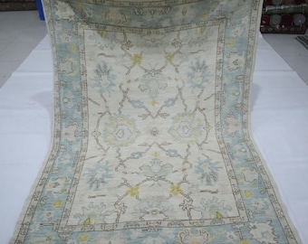 6x9 Beige Oushak Rug - Hand-Knotted Turkish Wool Area Rug