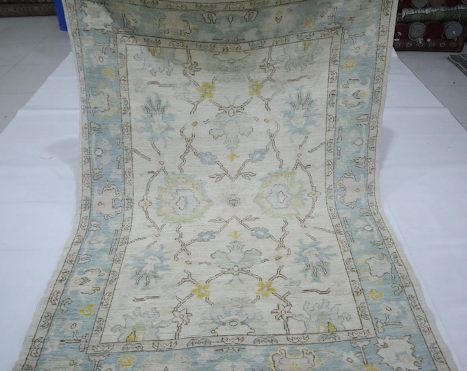 6x9 Beige Oushak Rug - Hand-Knotted Turkish Wool Area Rug