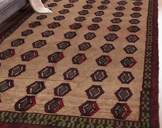 Hand-knotted Baluchi Blue and Brown, 3.93 x 6.56 ft