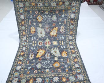 4x6 Charcoal Gray Oushak Rug - Hand-Knotted Turkish Wool