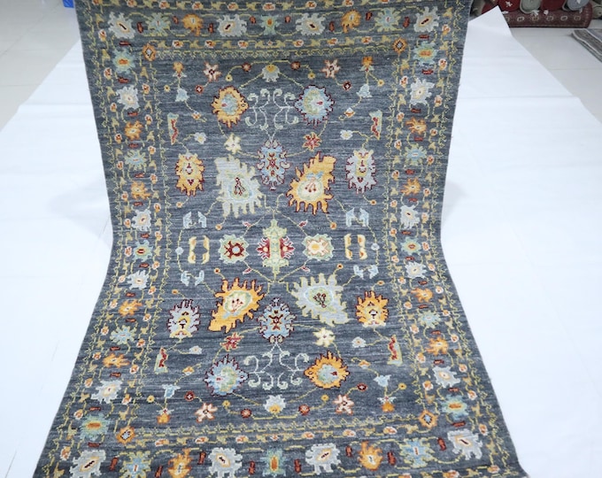 4x6 Charcoal Gray Oushak Rug - Hand-Knotted Turkish Wool