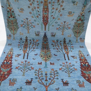 5x6&#39;4 Tree Of Life Area Rug - Light Blue Afghan Hand Made Tribal Fine Quality Wool Rug - Kitchen Rug - Foyer Rug - Kids Room Rug - Dorm Rug