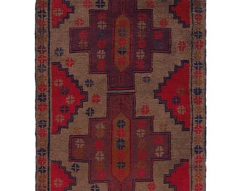 Hand-knotted Baluchi in Brown and Orange 2.95 x 4.59 ft