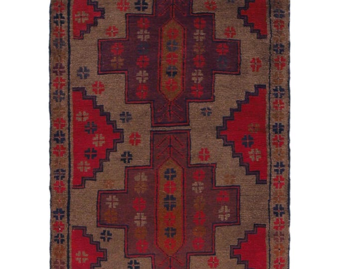 Hand-knotted Baluchi in Brown and Orange 2.95 x 4.59 ft
