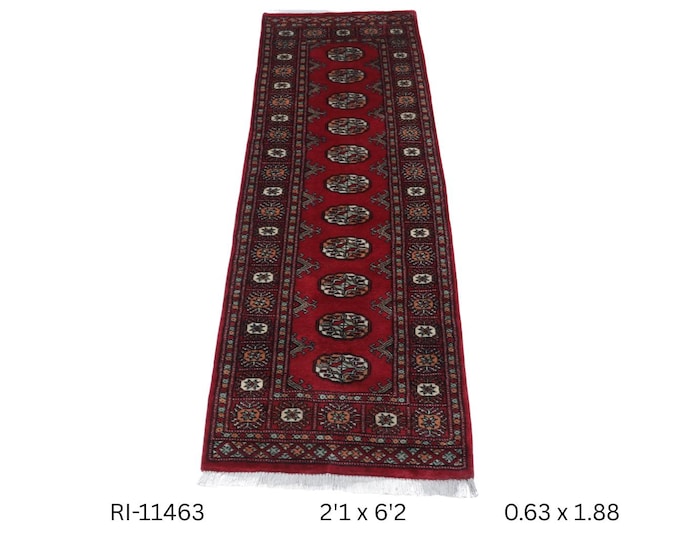 Hand-knotted Red Mori Bokhara Cotton and Wool , 2.1 x 6.2 ft