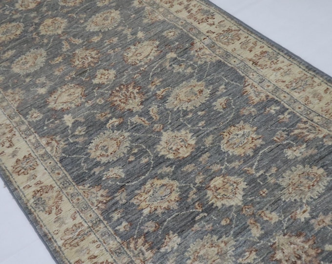 8 Ft Gray Chobi Runner Rug – Hand-Knotted Afghan Floral Wool
