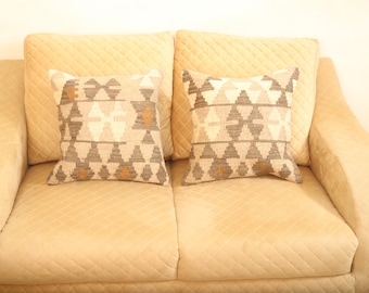 Handmade Cushion Kilim Cover,Geometrical Brown Pillow, Home Decor, 1 X 1 ft