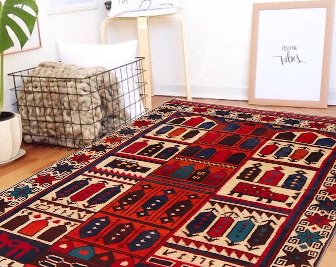 Hand-knotted Baluchi in Beige and Orange 2.95 x 4.59 ft