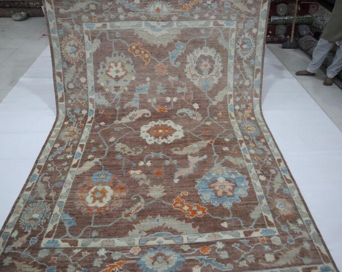 6x9 Brown Oushak Rug – Hand-Knotted Turkish Wool Area Rug