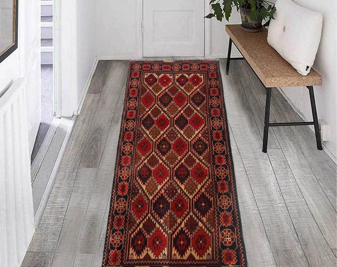 Hand-knotted Khal Mohammadi Brown and Blue Runner, 1.96 X 6.56ft