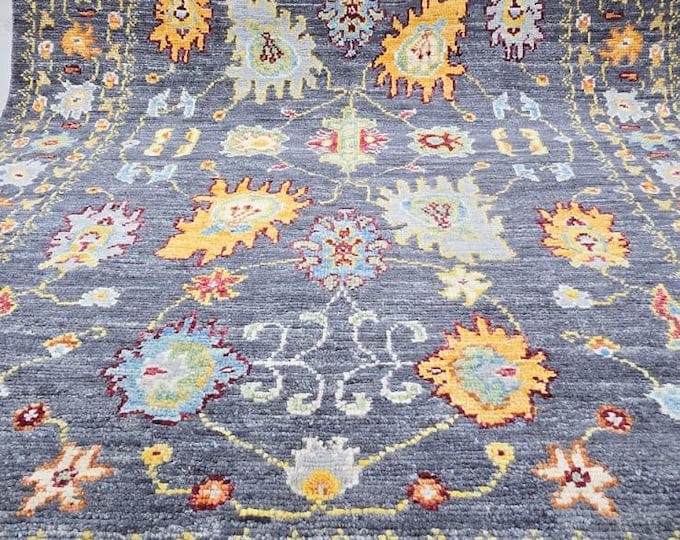 4 X 6 ft Handmade Floral Oshak Rug, Gray, Wool