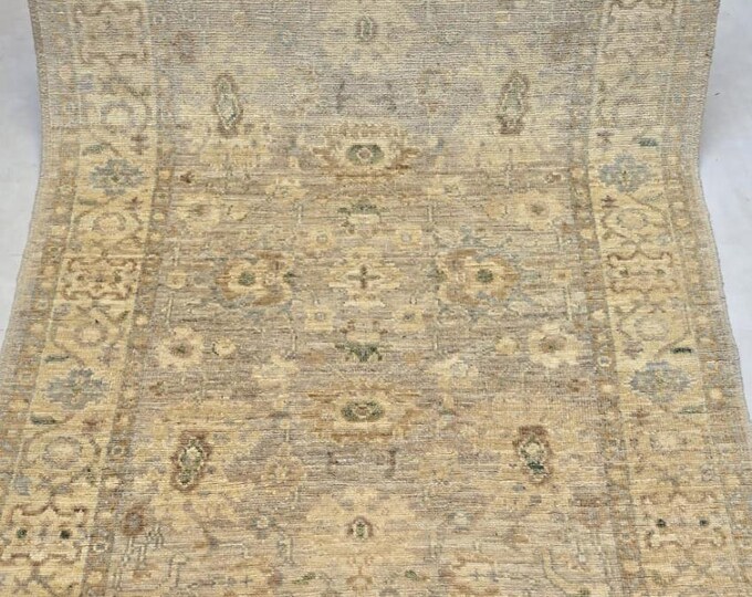 4 X 6 ft Natural Gray Floral Handmade, Oshak Rug Wool