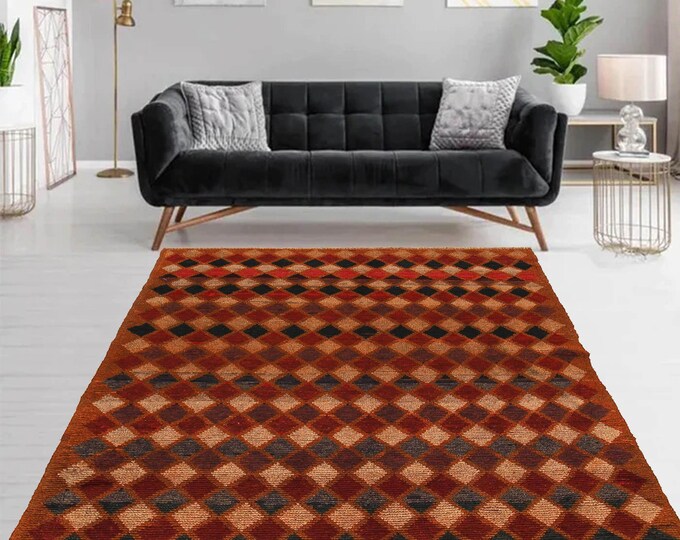 Hand-knotted Baluchi Brown and Rainbow, 3.93 x 6.56 ft