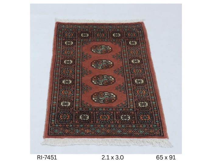 2.1 X 3.0 ft Copper Geomatrical Runner Handmade, Mori Bokhara Cotton and Wool