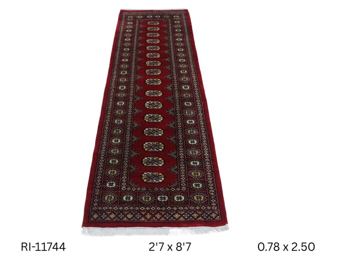 Hand-knotted Red Mori Bokhara Cotton and Wool Rug, 2.7 x 8.7 ft