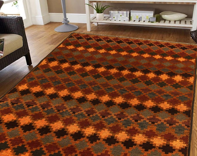 Hand-knotted Baluchi Brown and Rainbow, 3.93 x 6.56 ft